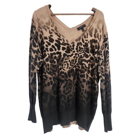 Lane Bryant Brown Animal Print V-Neck Sweater - Size 18/20 - Picture 1 of 3